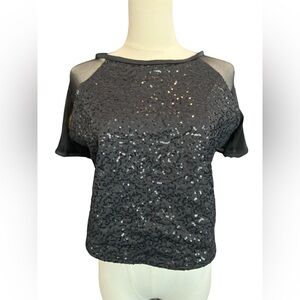 🖤 EUC WEISSMAN Black Sequin Short Sleeve Top | Women’s Sz S/M